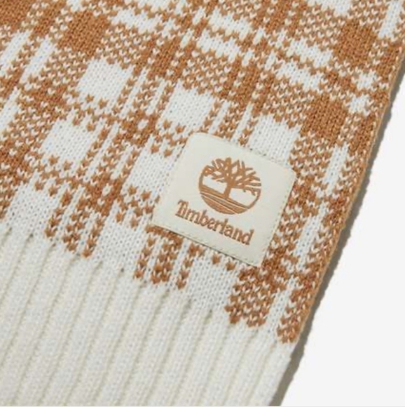 TIMBERLAND Buffalo Plaid Scarf Tan And White Super Soft New With Tags - Picture 4 of 6